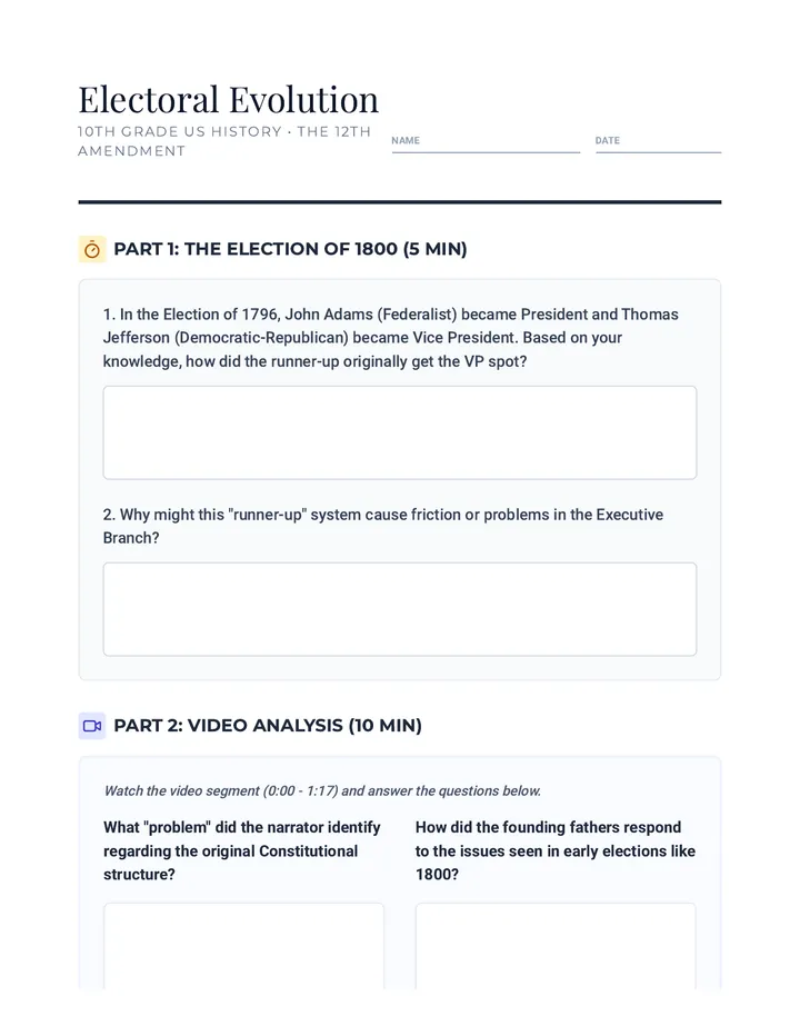 Electoral Evolution Worksheet