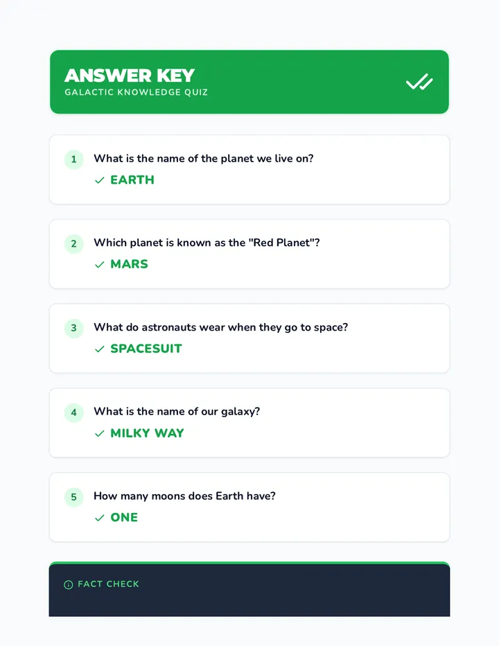 Space Quiz Answer Key