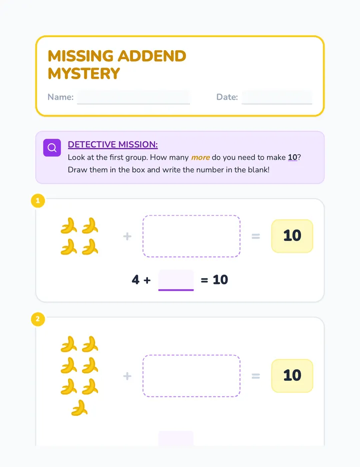 Mystery Addend Worksheet