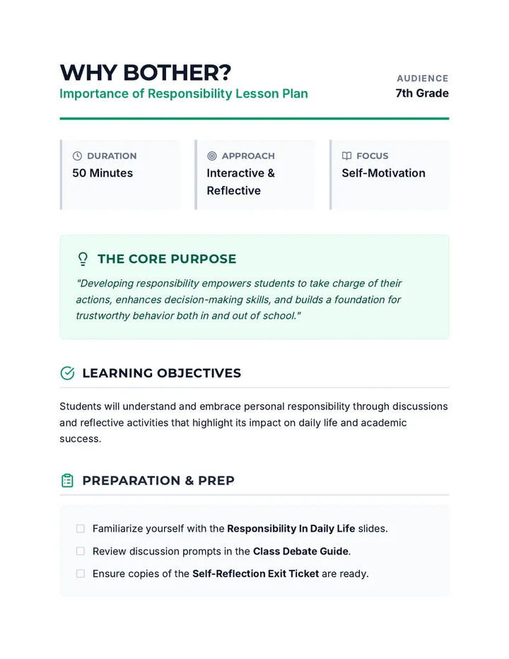Importance of Responsibility Lesson Plan