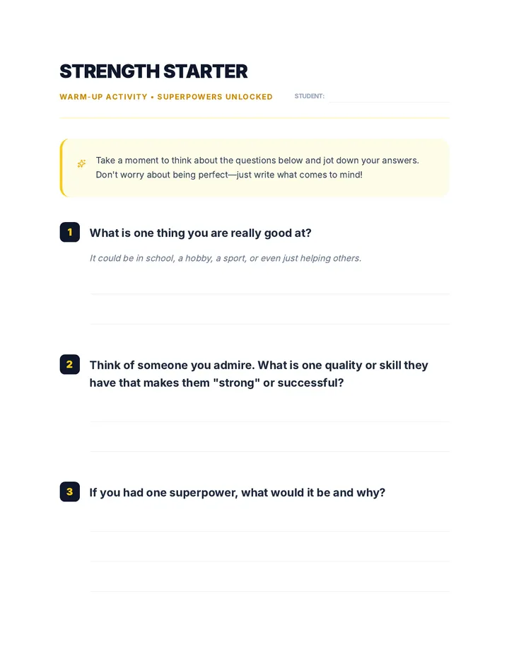 Strength Starter Warm Up Document