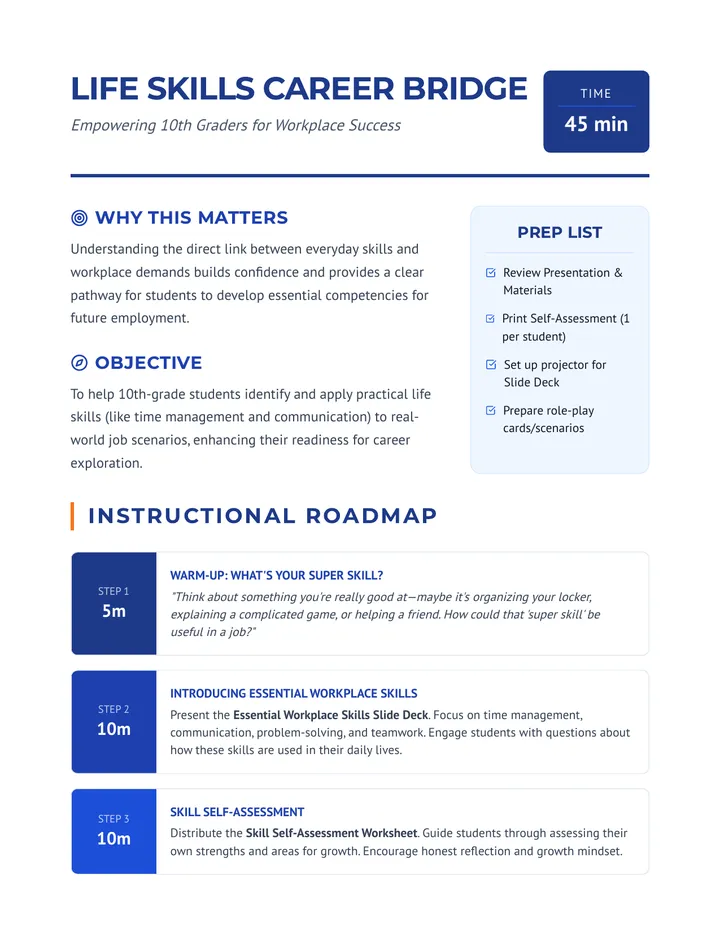 Life Skills Career Bridge Lesson Plan