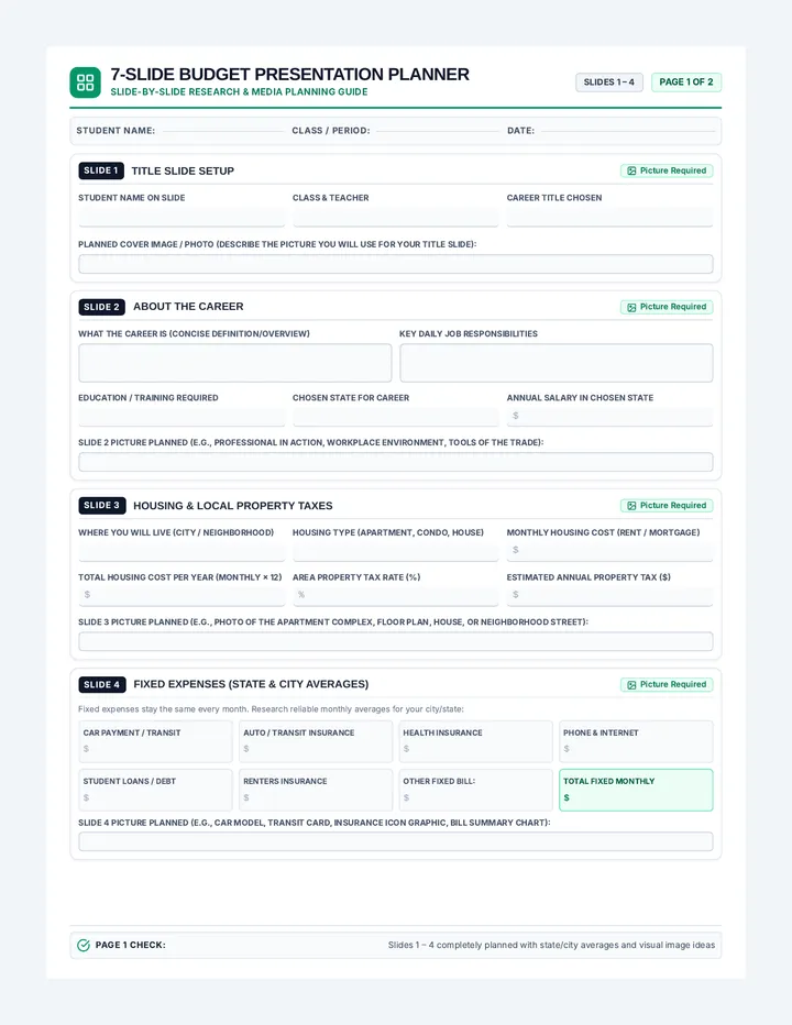 Budget Blueprint Planning Sheet