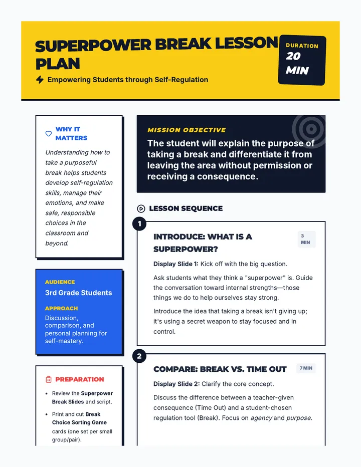 Superpower Break Lesson Plan