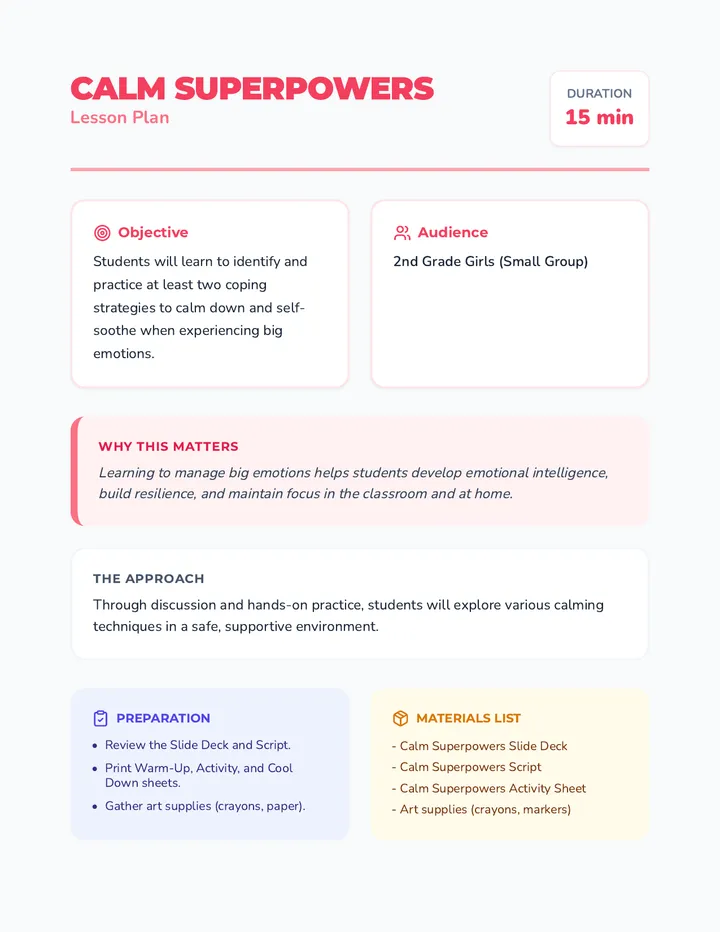 Calm Superpowers Lesson Plan
