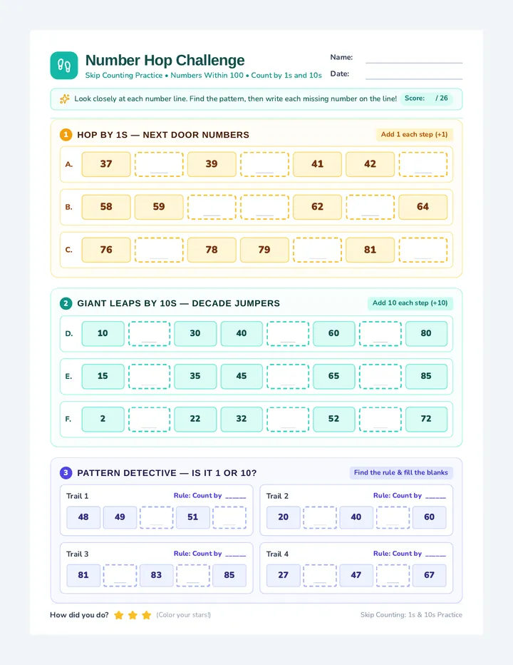 Number Hop Worksheet