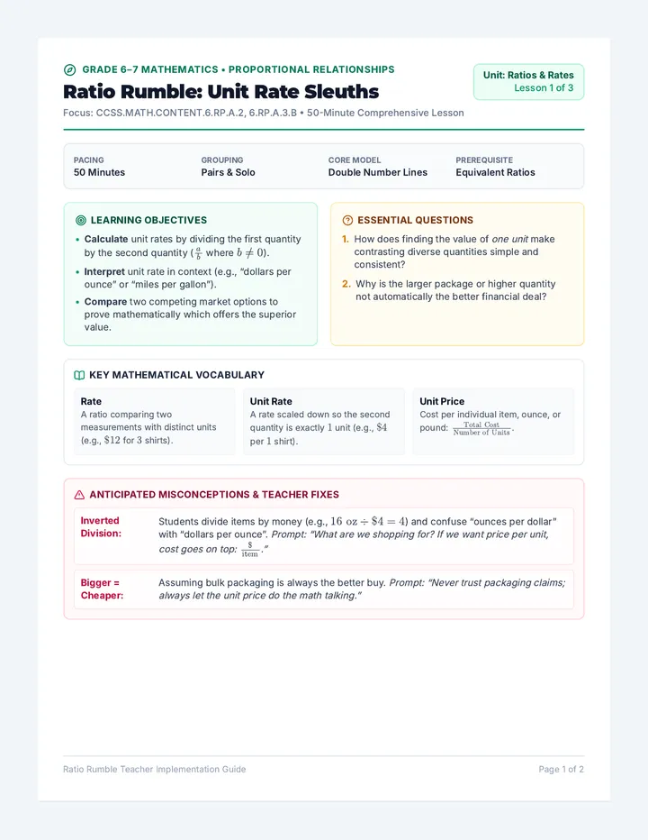 Ratio Rumble Lesson Plan