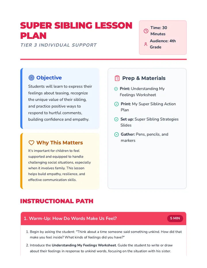 Super Sibling Lesson Plan
