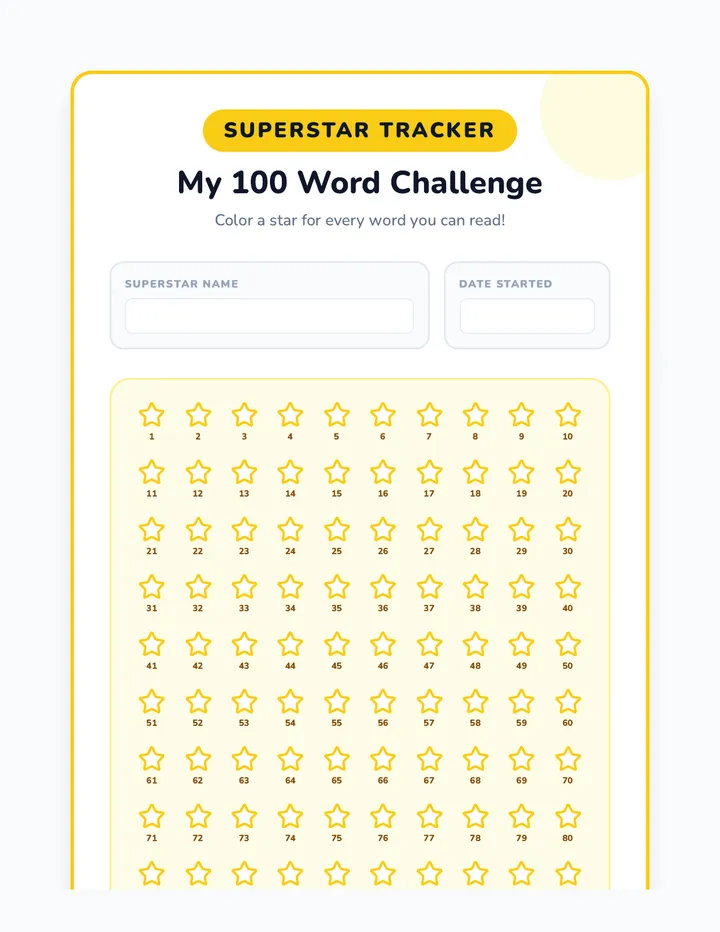 Sight Word Superstar Tracker