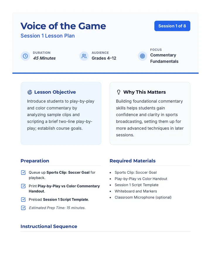 Voice of the Game Lesson Plan
