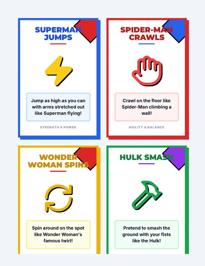 Superhero Exercise Cards Activity