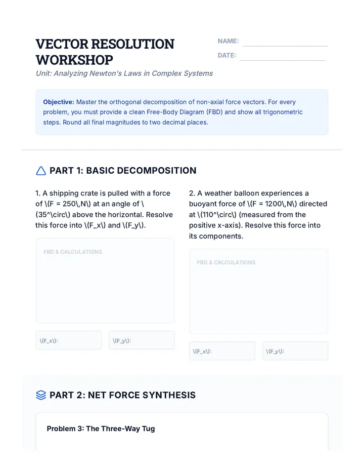 Vector Resolution Workshop Worksheet