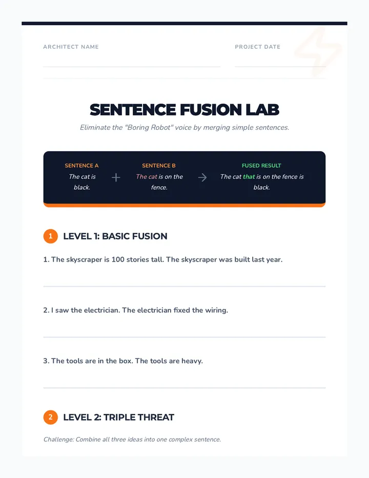Sentence Fusion Lab Worksheet