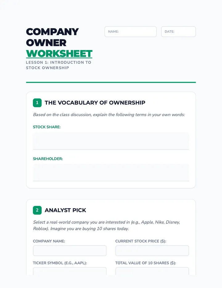 Company Owner Worksheet