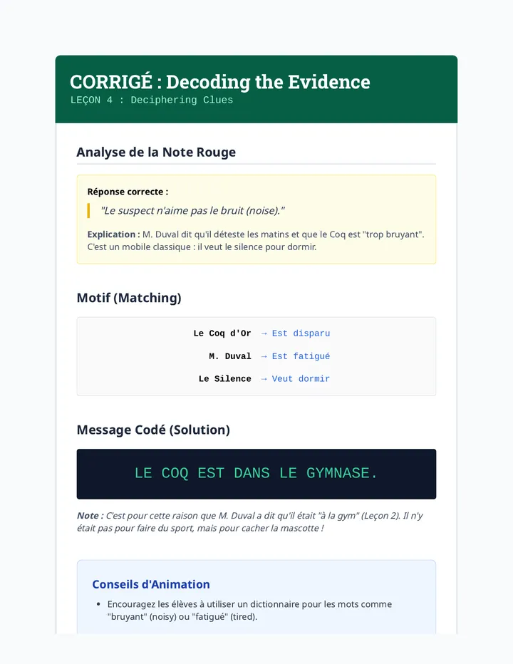 Clue Solutions Teacher Guide Inference