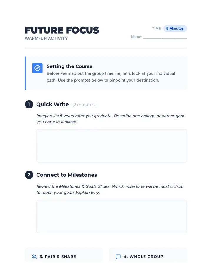 Future Focus Warm Up Worksheet