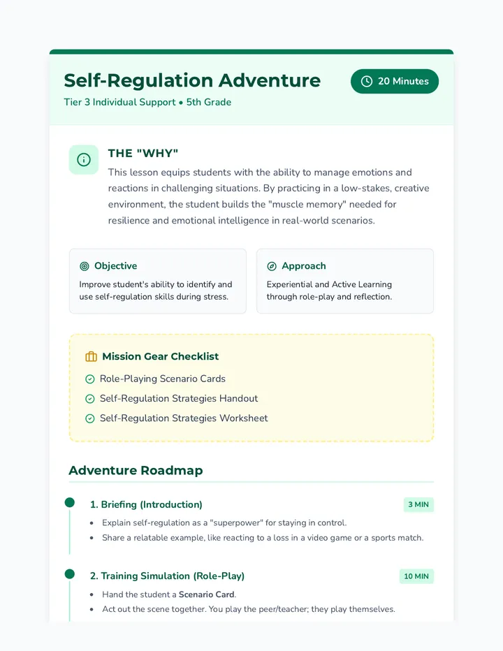 Self Regulation Adventure Lesson Plan
