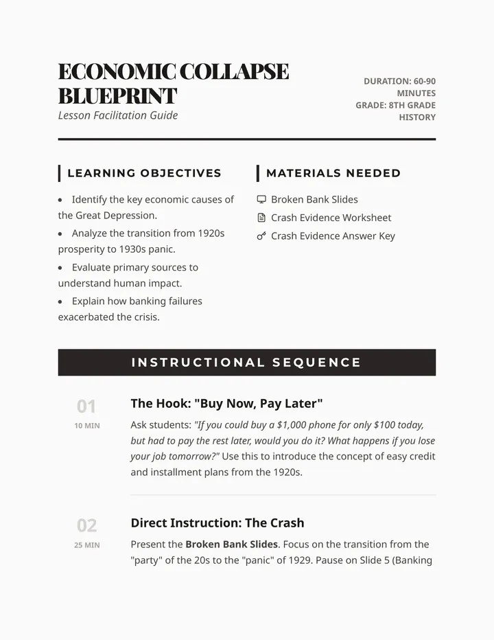 Economic Collapse Blueprint Teacher Guide
