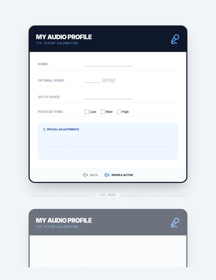 My Audio Profile Reference Card
