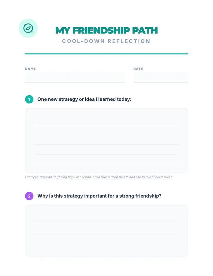 My Friendship Path Cool Down Handout