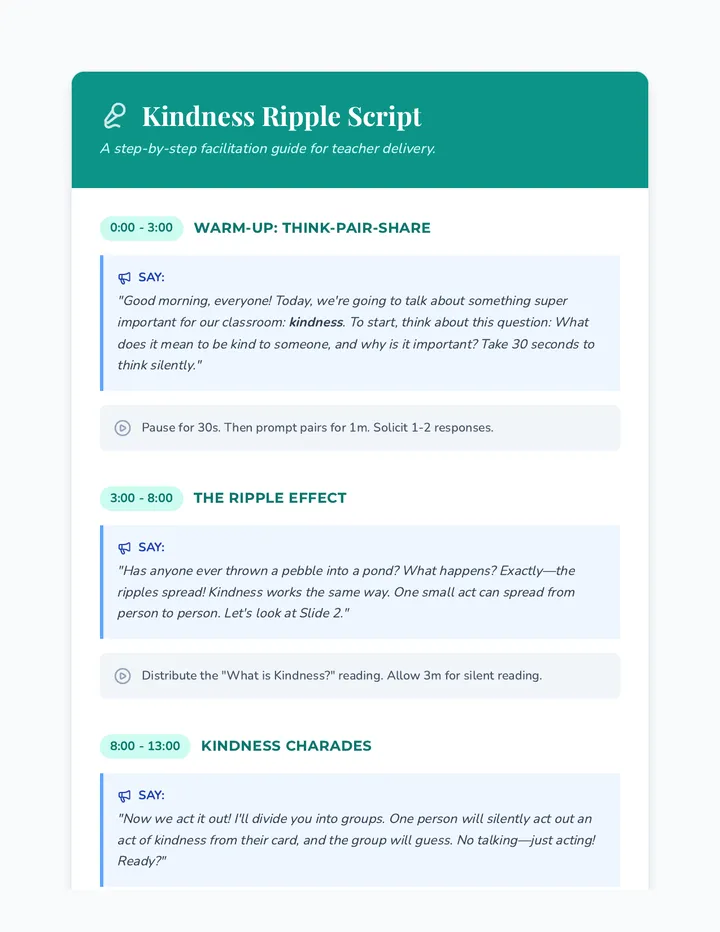 Kindness Script Teacher Guide