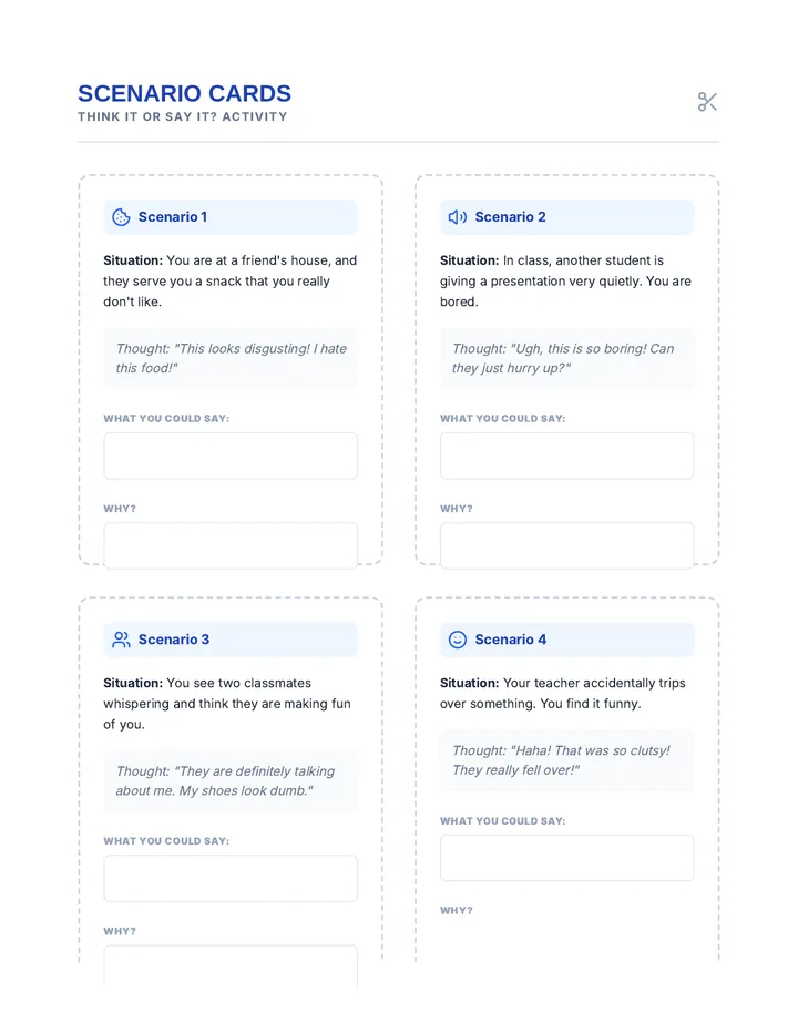 Social Scenario Cards Activity