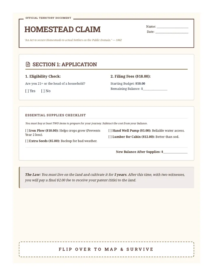 Homestead Claim Worksheet