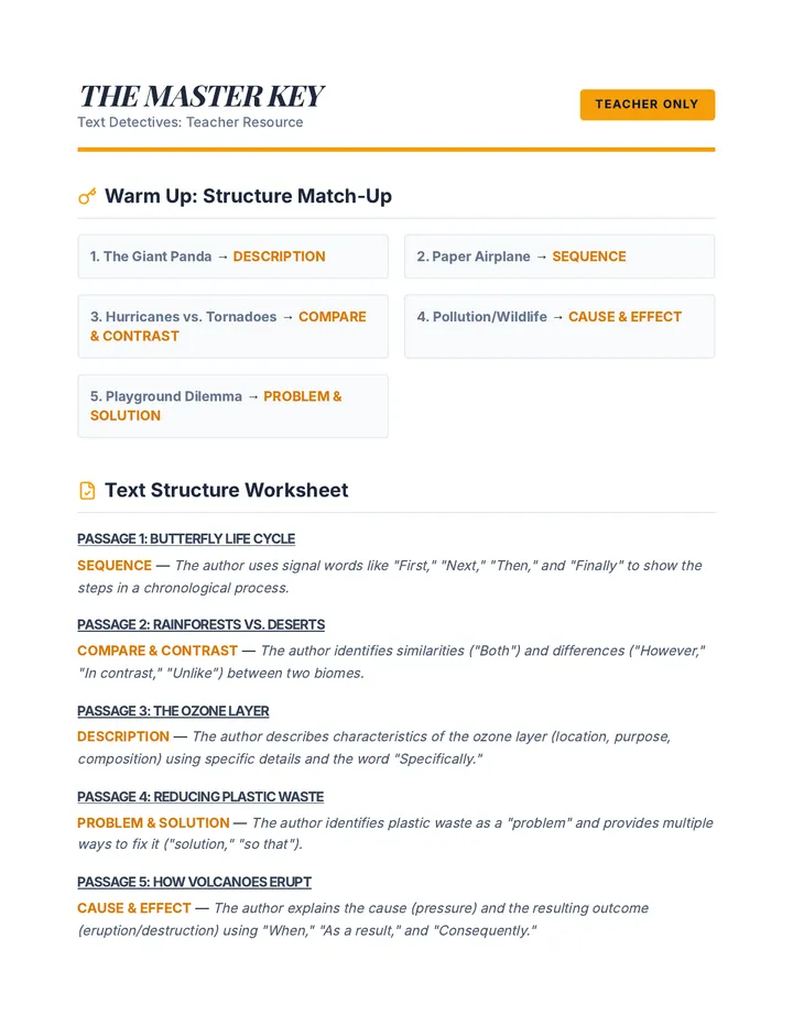 Text Structure Answer Key