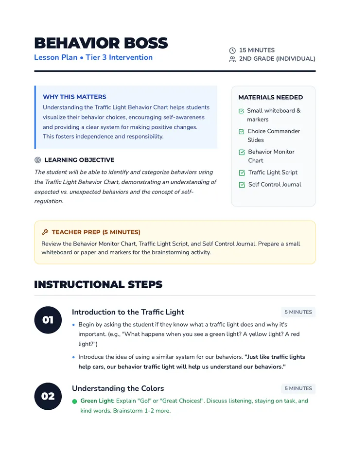 Behavior Boss Lesson Plan