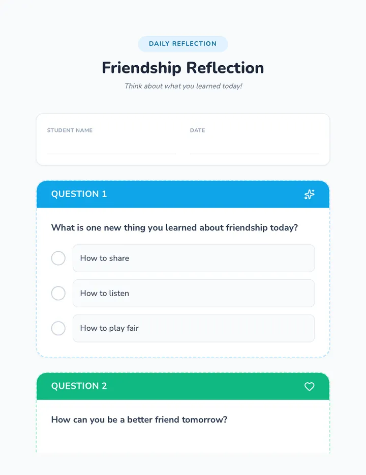 Friendship Reflection Exit Ticket
