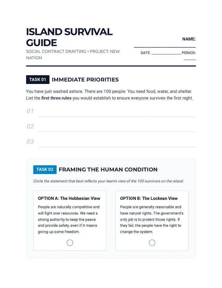 Island Survival Worksheet