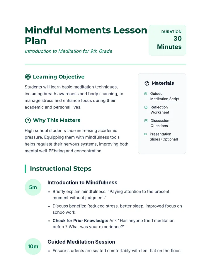 Mindful Moments Lesson Plan