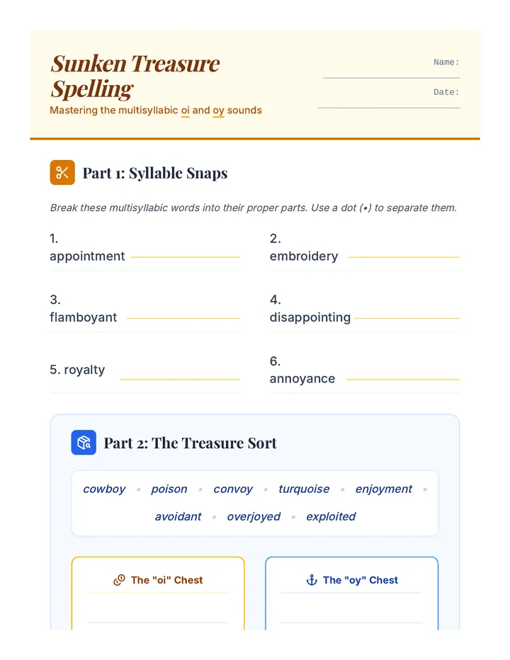Sunken Treasure Spelling Worksheet