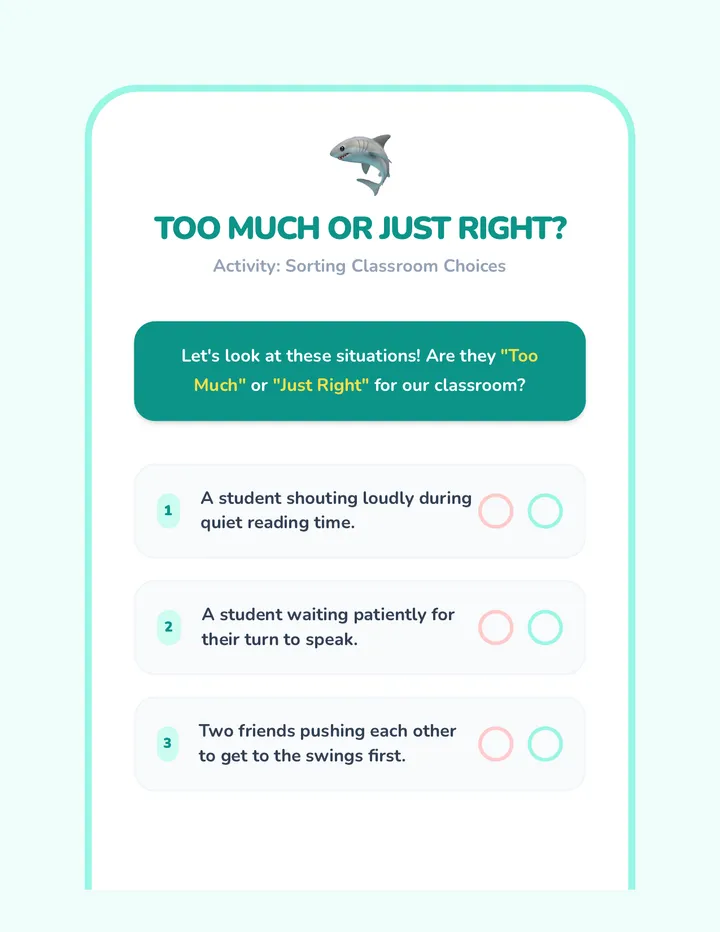 Too Much or Just Right Sort Activity