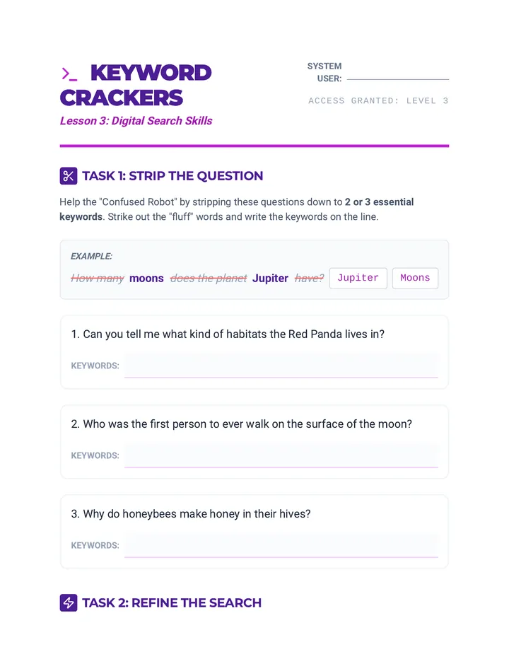 Keyword Crackers Worksheet