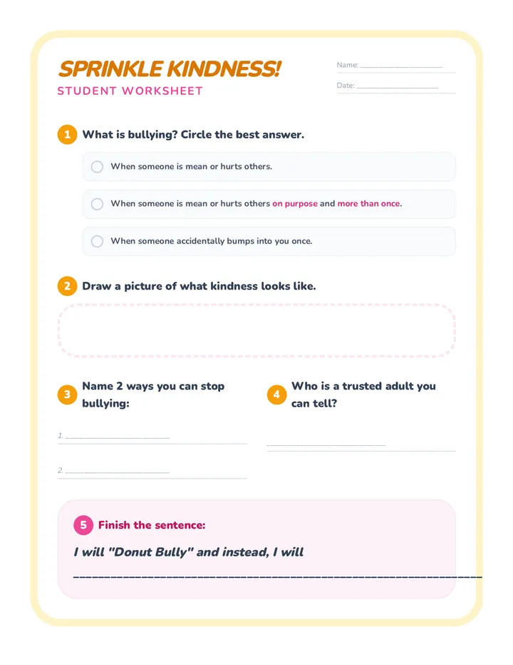 Donut Bully Worksheet Handout