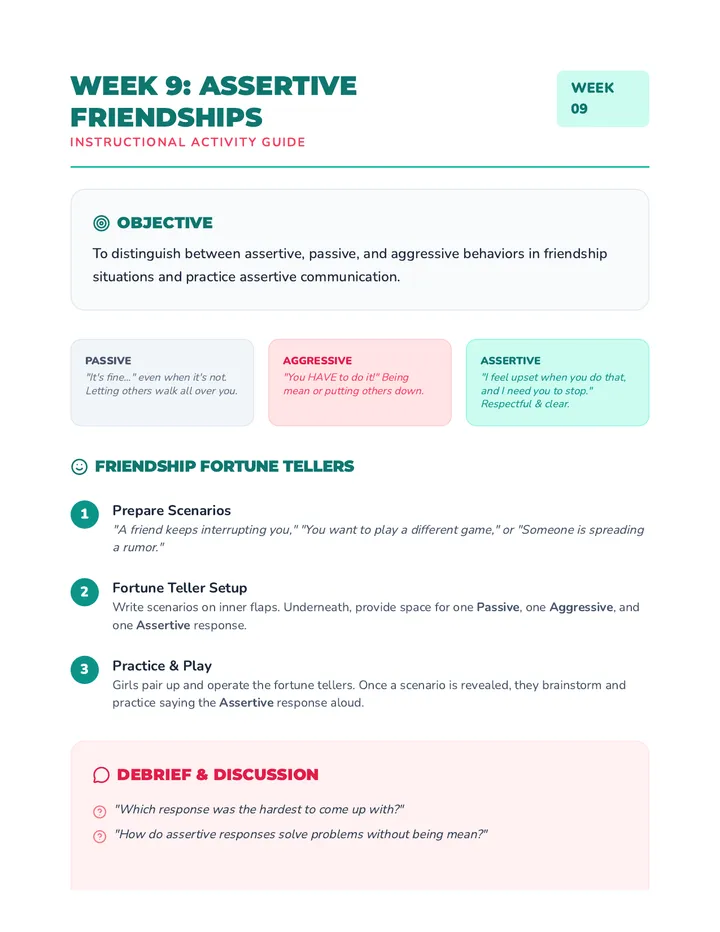Assertive Friendships Activity Instructions Week 9