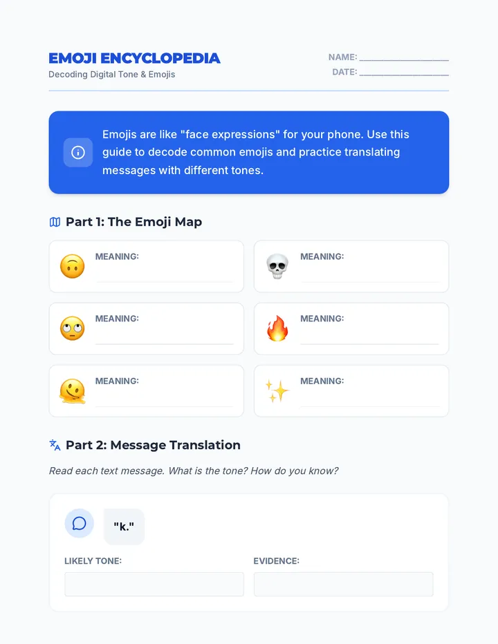 Emoji Encyclopedia Worksheet