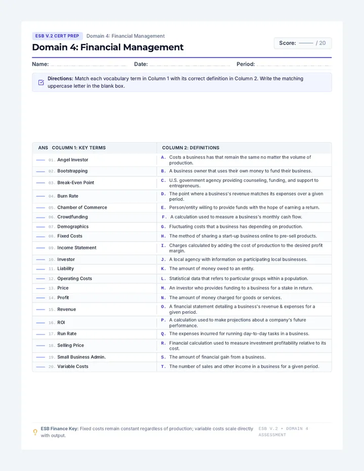 Domain Four Match Worksheet