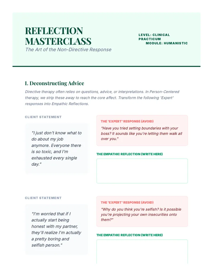 Reflection Masterclass Worksheet