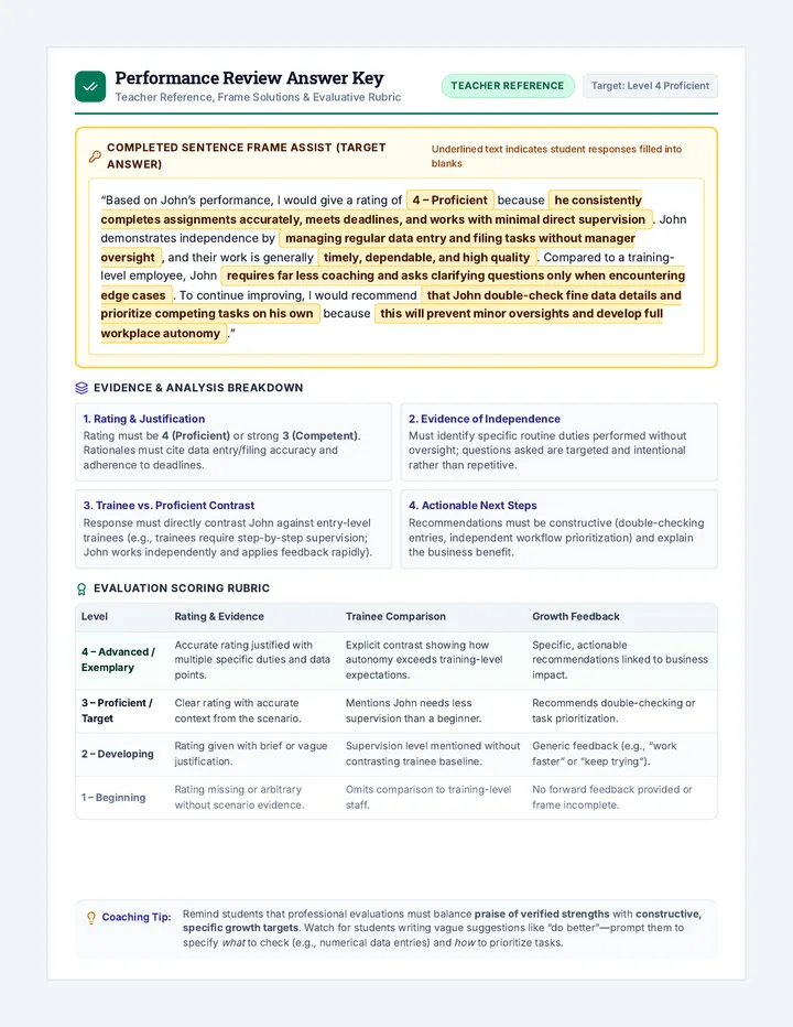 Performance Review Answer Key