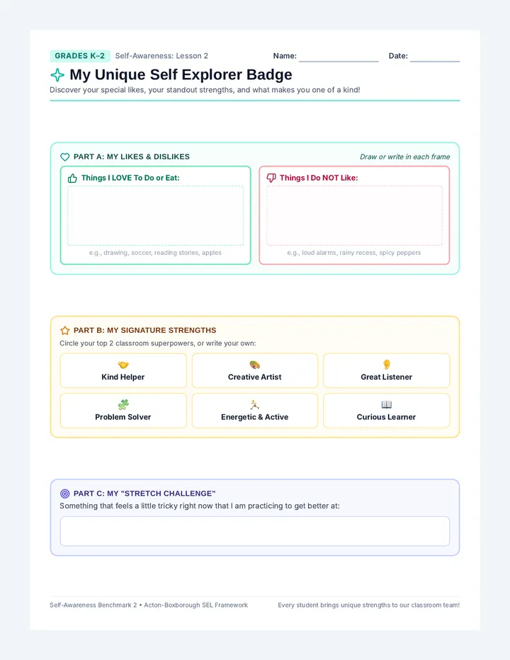 My Unique Self Primary Worksheet
