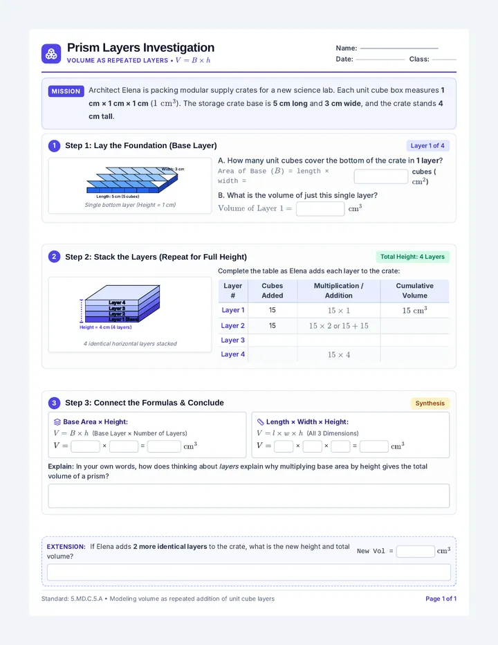 Prism Layers Worksheet