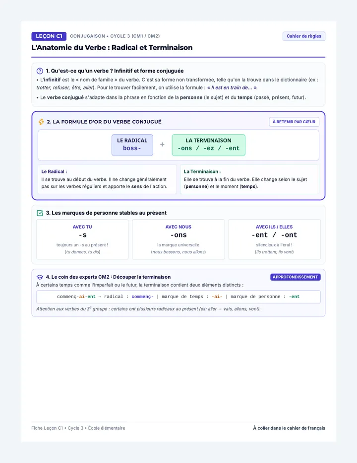 Anatomie Verbe Trace Ecrite Handout