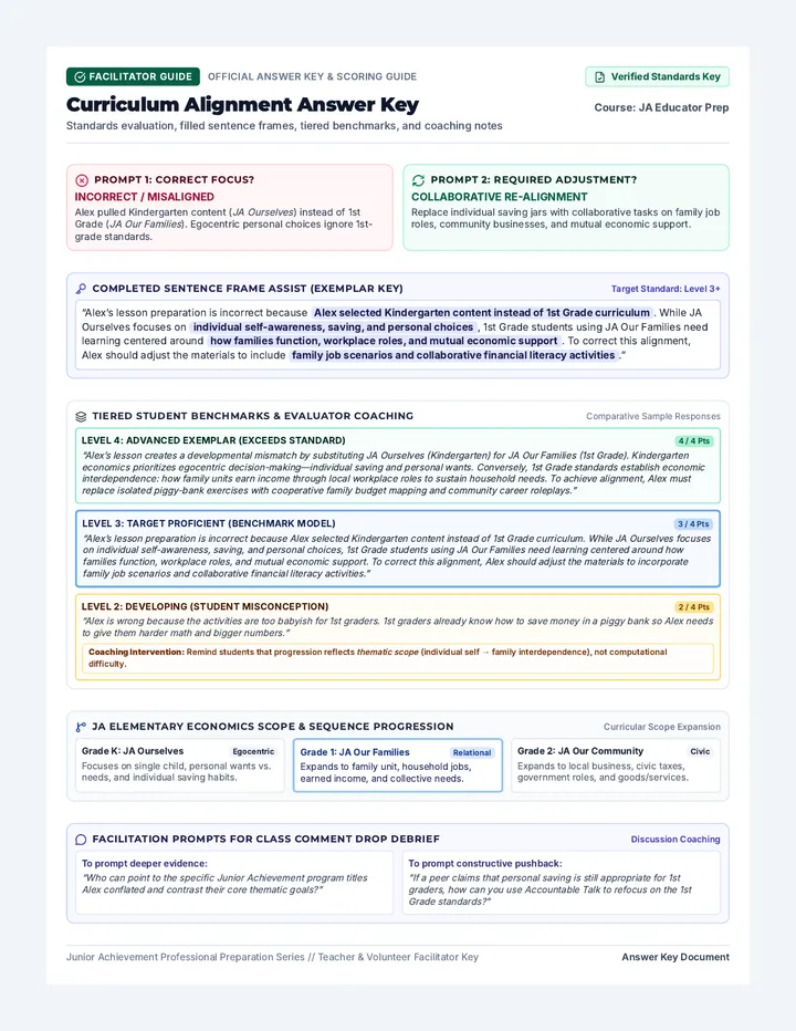 Curriculum Alignment Answer Key