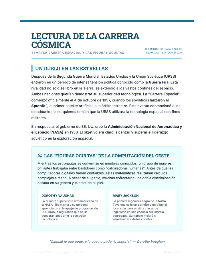 Lectura Carrera Cosmica Spanish Text