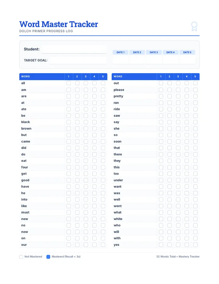 Word Master Tracker Document