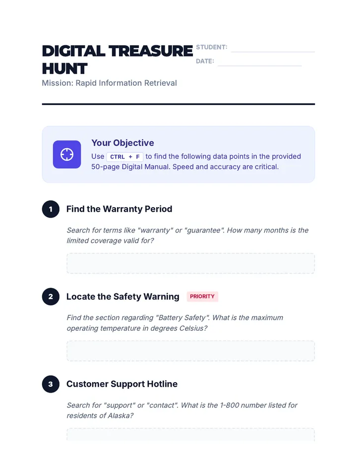 Treasure Hunt Worksheet