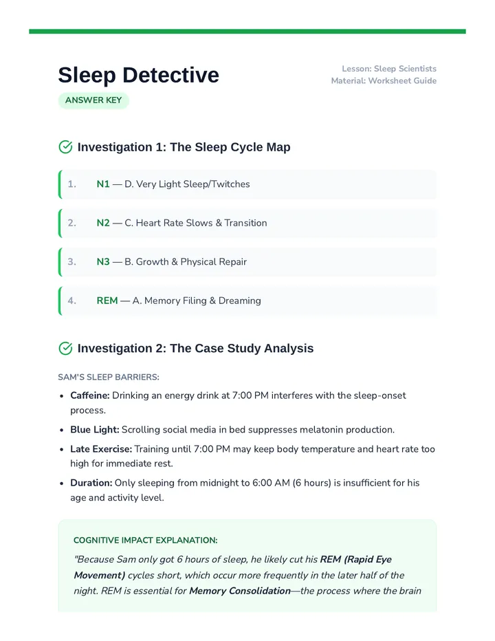 Sleep Detective Answer Key