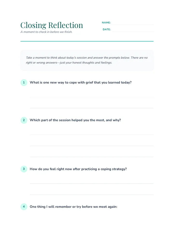 Closing Reflection Sheet